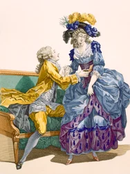Young Lady in Electric Blue and Purple Gown with Her Young Suitor, Engraved by Dupin